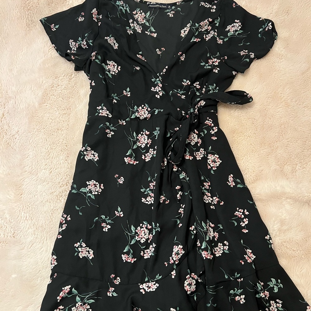 Floral Black Wrap Dress